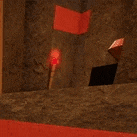 a roblox character is standing in a dark room holding a flashlight .