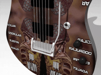 a guitar with jojo mazon written on the back