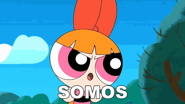 a cartoon character with the word somos on the bottom right