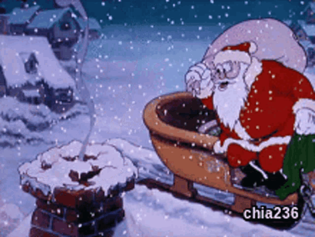 a cartoon of santa claus in a sleigh with the name chia236 below him