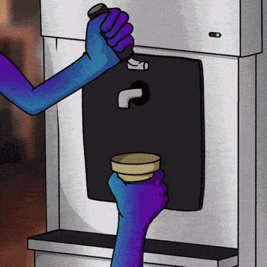a cartoon drawing of a hand holding a bottle and a cup
