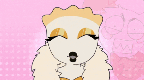 a cartoon drawing of a cat making a face with a pink background