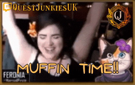 a picture of a woman with her arms in the air and the words muffin time