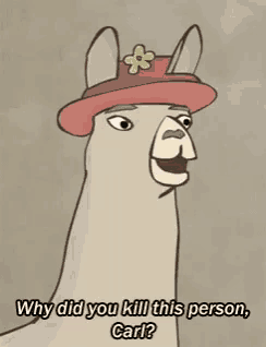 a cartoon llama wearing a red hat with a flower on it