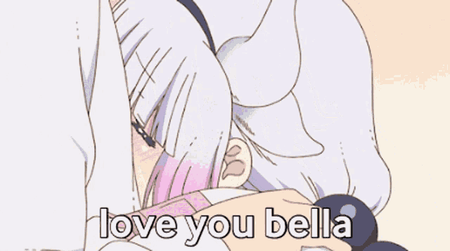 a cartoon of a girl with the words " love you bella " on the bottom