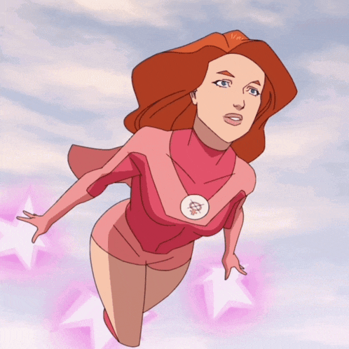 a cartoon drawing of a woman in a pink superhero outfit