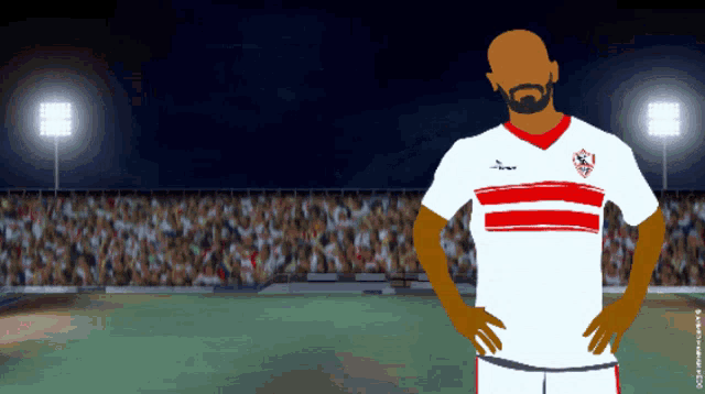 a man with a beard is wearing a white and red jersey with the word egypt on it