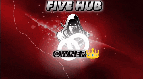 a logo for five hub owner with a hooded figure