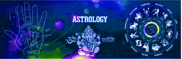 a poster for astrology with a hand and a zodiac wheel