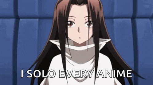 a picture of a girl with long hair and the words " i solo every anime " below her