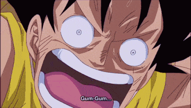 a close up of a person 's face with the words gum-gum written below it