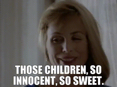 a woman is smiling with the words those children so innocent so sweet .