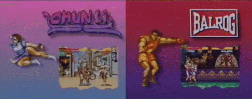 a video game called chun li is shown on the left and balrog on the right