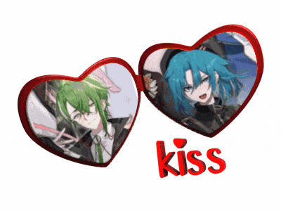 a couple of heart shaped mirrors with the word kiss in red