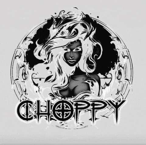 a black and white drawing of a woman with the word choppy underneath her