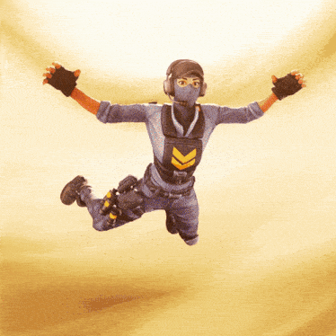 a man in a mask and headphones is flying through the air