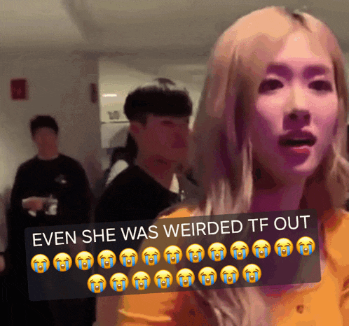 a picture of a girl with the caption even she was weirded tf out