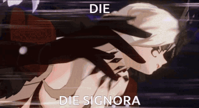 a picture of a girl with the words die signora written on it