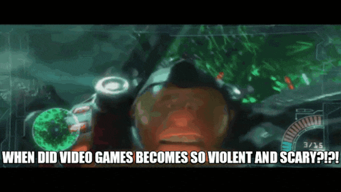 a man in a video game with the words when did video games becomes so violent and scary ?