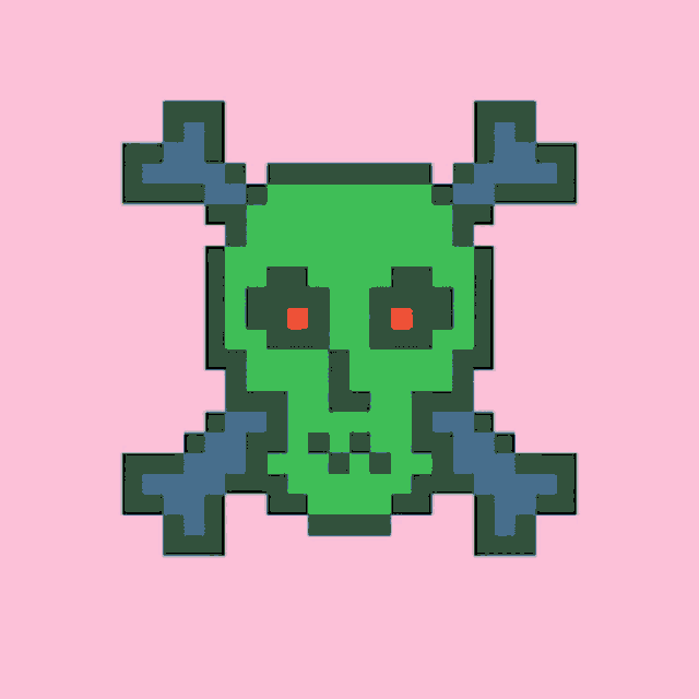 a pixel art drawing of a skull and crossbones