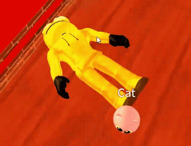 a yellow cartoon character is laying on the floor and the word cat is on the bottom of the picture