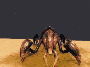 a 3d rendering of a giant crab crawling on the ground