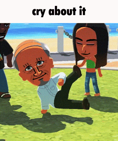 a cartoon of a man laying on his stomach with the words cry about it above him
