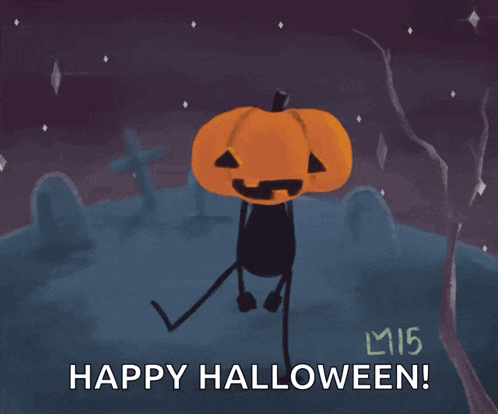 a drawing of a person with a pumpkin on their head and the words happy halloween below it