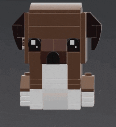 a lego block of a dog with a black nose
