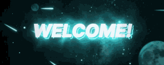 a blue background with the words welcome written in white