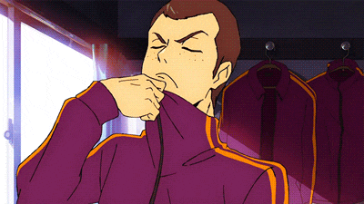a man in a purple jacket is covering his mouth