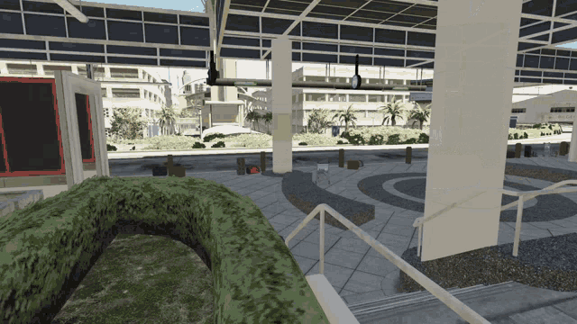 a computer generated image of a building with a sign that says ' plaza '