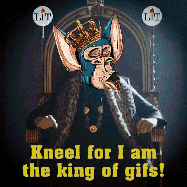 kneel for i am the king of gifs written in yellow