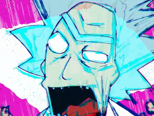 a drawing of rick from rick and morty with his mouth wide open
