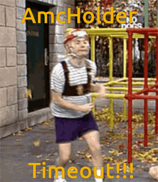 a picture of a man running with the words amholder timeout written above him