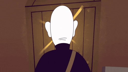 a cartoon drawing of a bald man with a black turtleneck