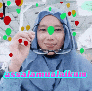 a woman wearing glasses and a hijab says " assalamualaikum " on the bottom