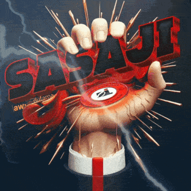 a hand is holding up the word sasaji