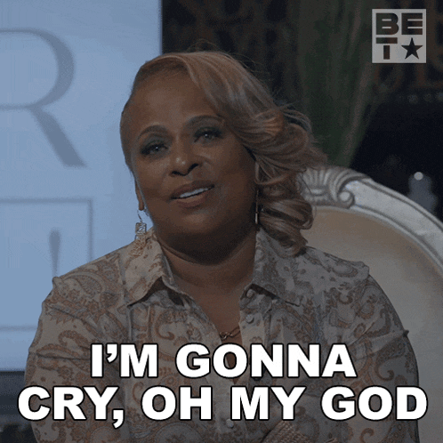 a woman says i 'm gonna cry oh my god on a screen