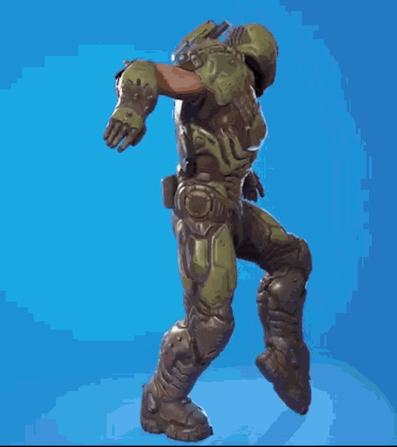 a statue of a man in a military uniform is standing on a blue background .