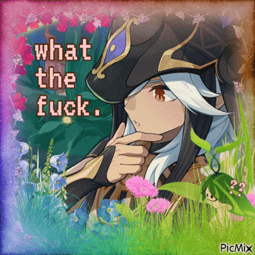 a picture of a girl with flowers and the words what the fuck