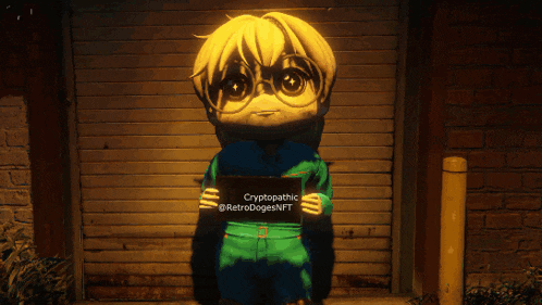 a cartoon character holding a sign that says cryptopathic on it