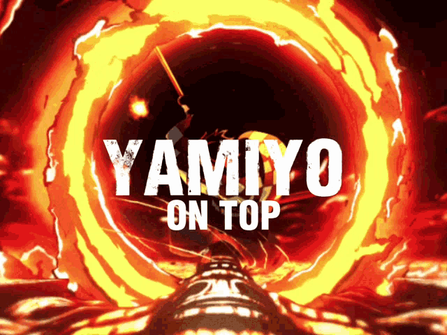 a poster that says yamiyo on top with a circle of fire in the background