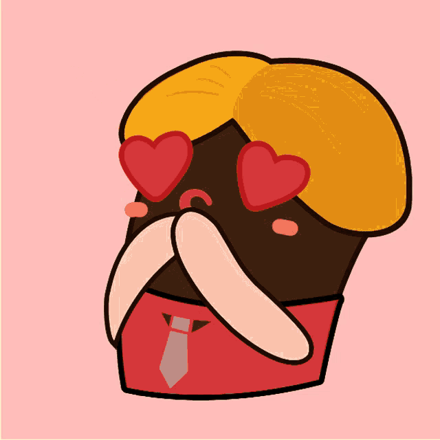 a cartoon character with hearts in his eyes