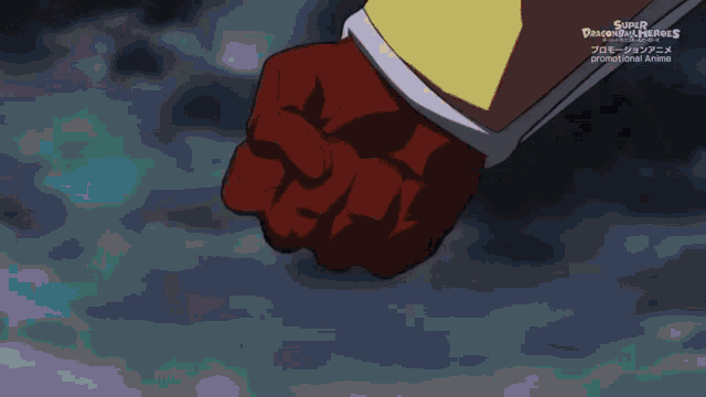a person holding a purple ball in their hand that says super dragon ball heroes on the bottom