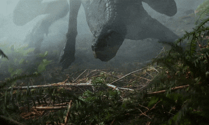 a large crocodile is swimming through a dense forest