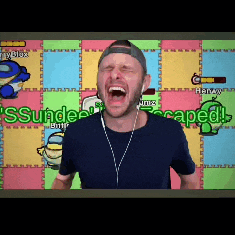 a man is wearing headphones and making a funny face in front of a screen that says " escaped "