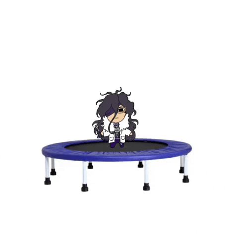 a blue trampoline has a cartoon character on it