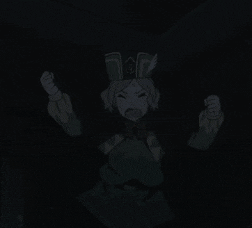 a cartoon character with a hat that says ' a ' on it is screaming in the dark