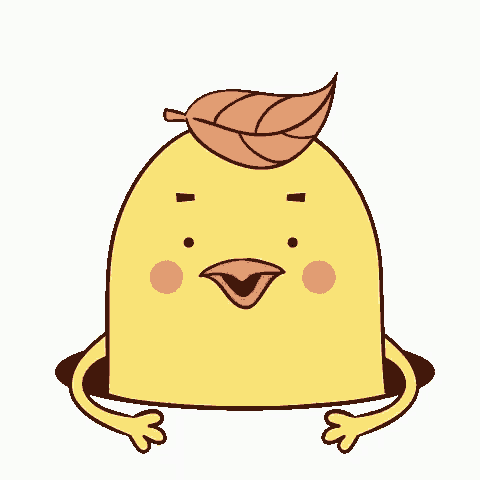 a cartoon chicken with a leaf on its head is sticking its head out of a hole .
